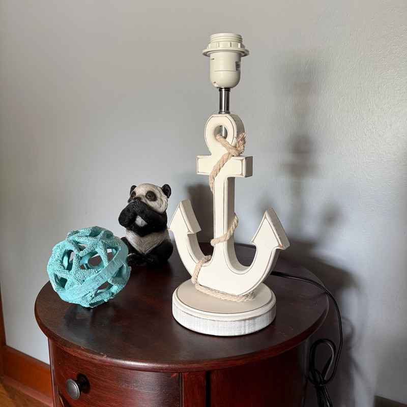 Coastal White Anchor Table Lamp Base, 14" Nautical Wood Accent Lamp Main image