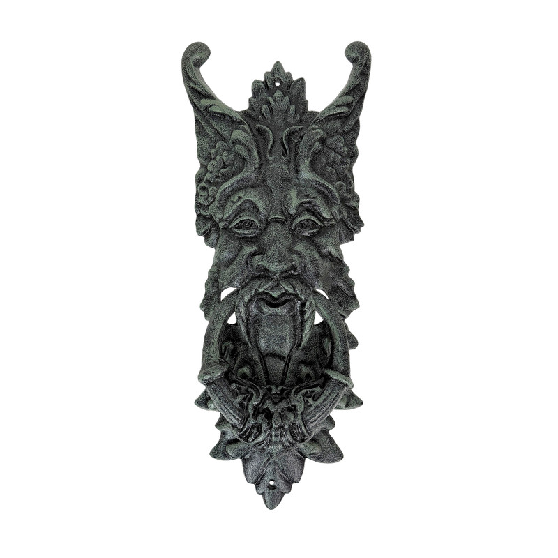 Gothic Green Man Door Knocker Verdigris Cast Iron 19 in Wall Mounted Main image