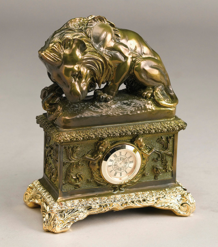 AA Importing Lion and Snack Clock, Bronze Finish Main image