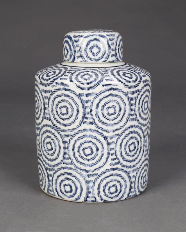 AA Importing Blue and White Circles Cylindrical Jar with Lid Main image