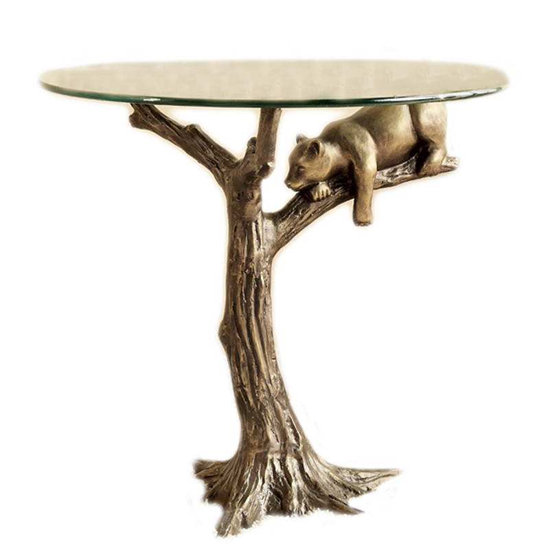 Sleepy Bear Hand Painted Aluminum Glass Top End Table Main image