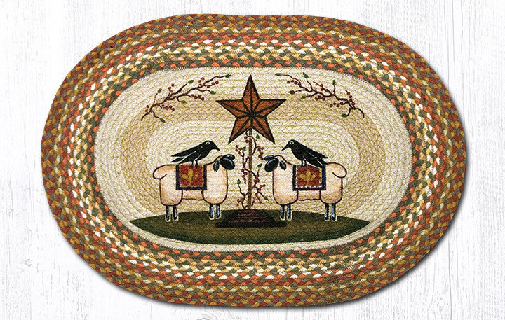 Earth Rugs OP-300 Sheep & Barn Star Oval Patch 20" x 30" Main image