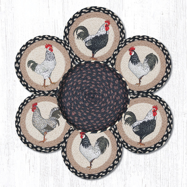 Earth Rugs TNB-430 Roosters Trivets in a Basket 10" x 10" Main image