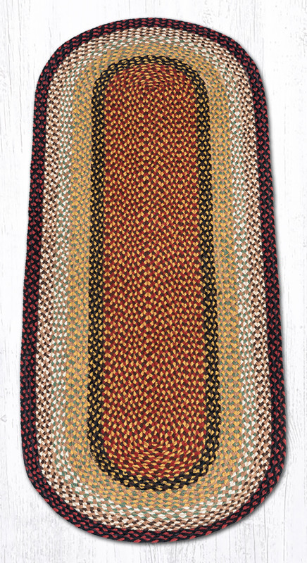 Earth Rugs C-19 Burgundy / Mustard Oval Braided Rug 2 Feet X 6 Feet Main image