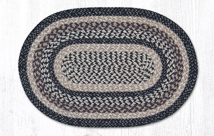 Earth Rugs C 9-93 Black + Tan Oval Braided Rug 20" x 30" Main image