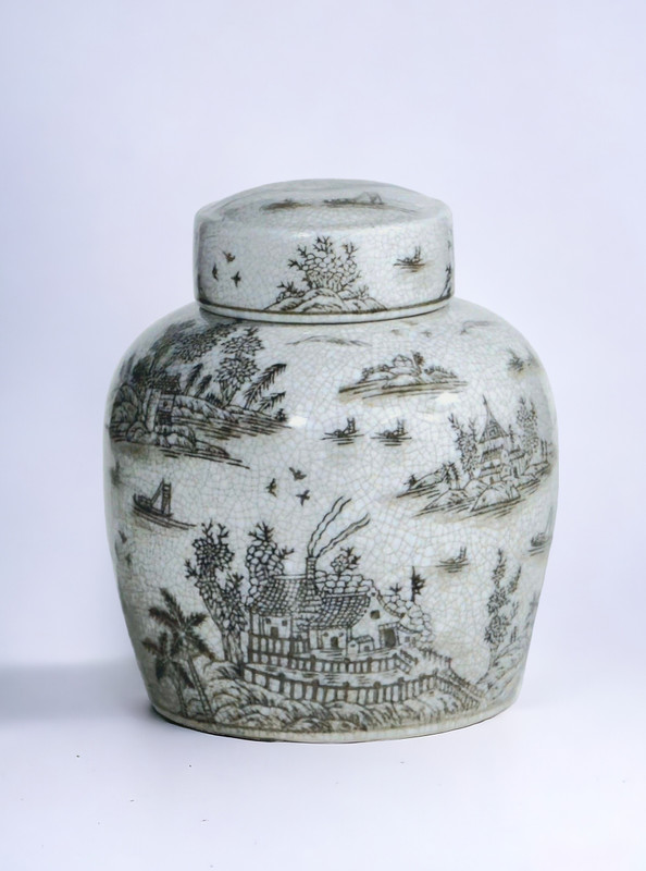 AAI 9" Ginger Jar, Chinoiserie Design, Brown Main image