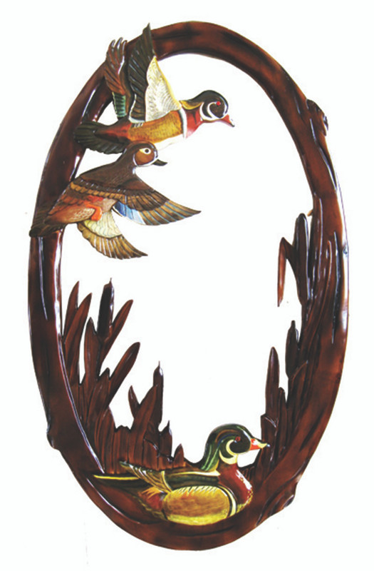 Flying Duck Hand Crafted Intarsia Wood Art Wall Mirror 24 X 39 X 2 Inches Main image