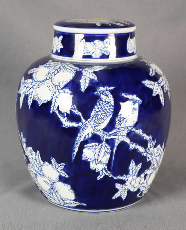 AAI Blue and White Bird and Fruit Ginger Jar Main image