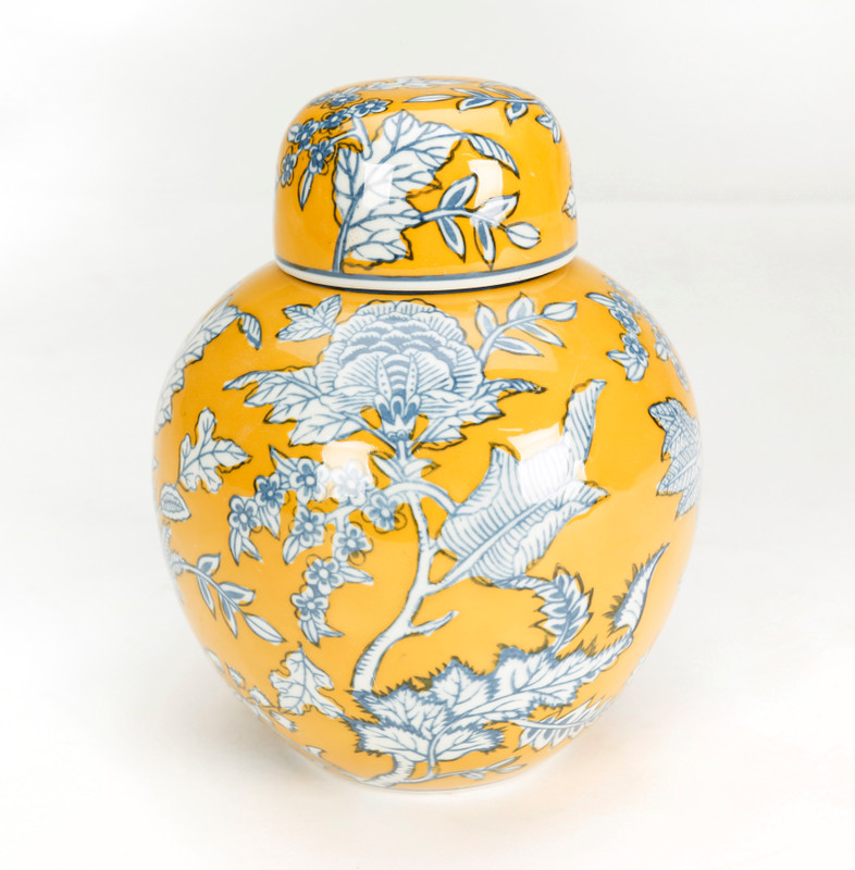 AAI Tropical Leat Round Jar, Yellow and Blue Main image