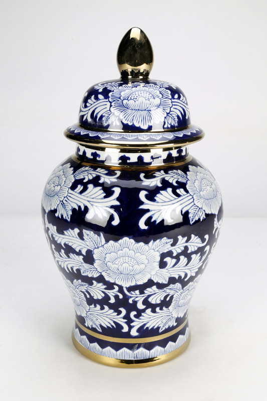 AAI Blue and White Temple Jar with Gold Trim Main image
