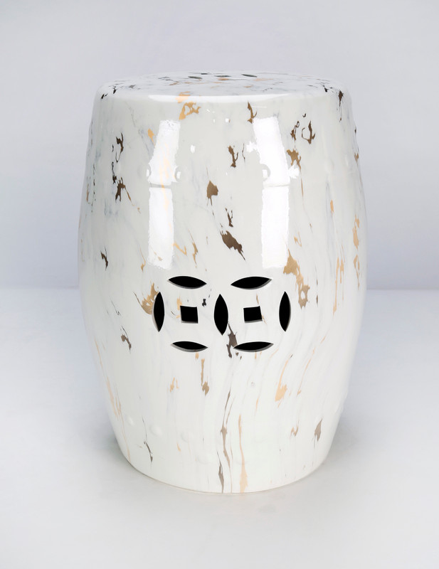 AAI Ceramic Gardend Stool, Light Blue with Gold Accents Main image