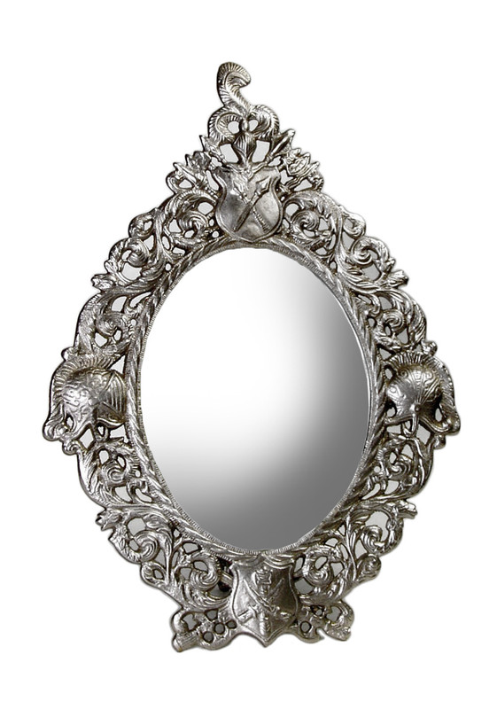 16 Inch Pewter Finish Shield Design Table Top Mirror Main image
