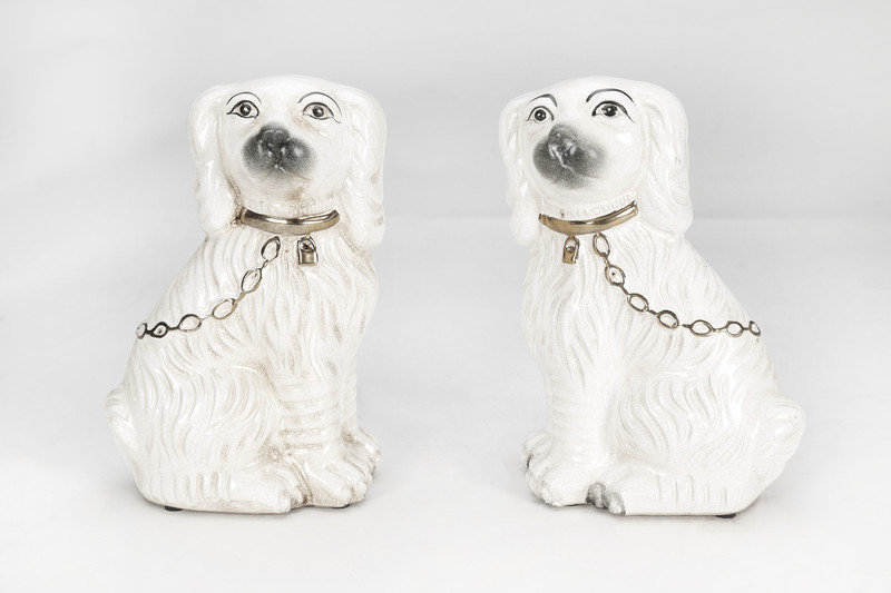 AAI Staffordshire Dog Pair, Antique White with Crackle Finish Main image