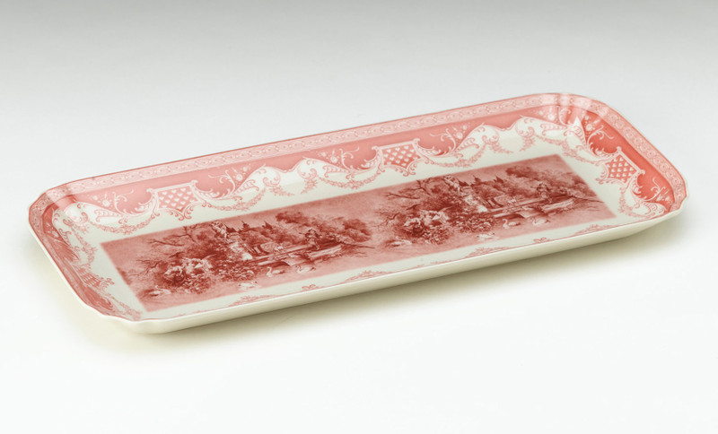 AAI Rectangular Porcelain Tray, Dark Pink and Cream Main image