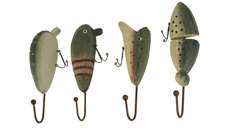 Rustic Wooden Vintage Fishing Lure Wall Hooks Set of 4 Main image