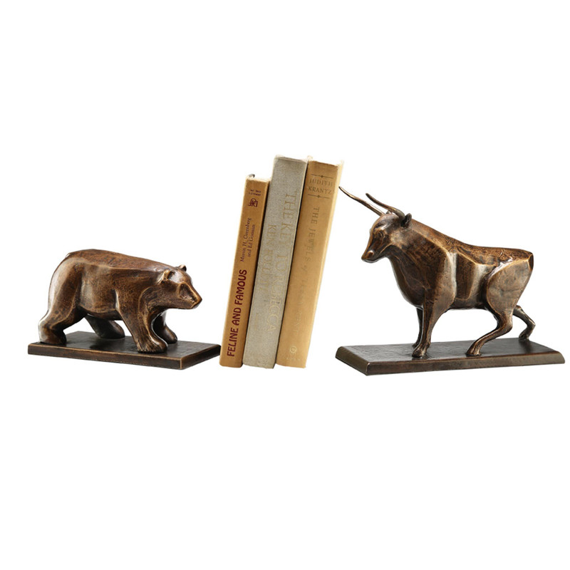 SPI Home Pair of Cast Iron Bronze Finish Bull & Bear Bookends Main image