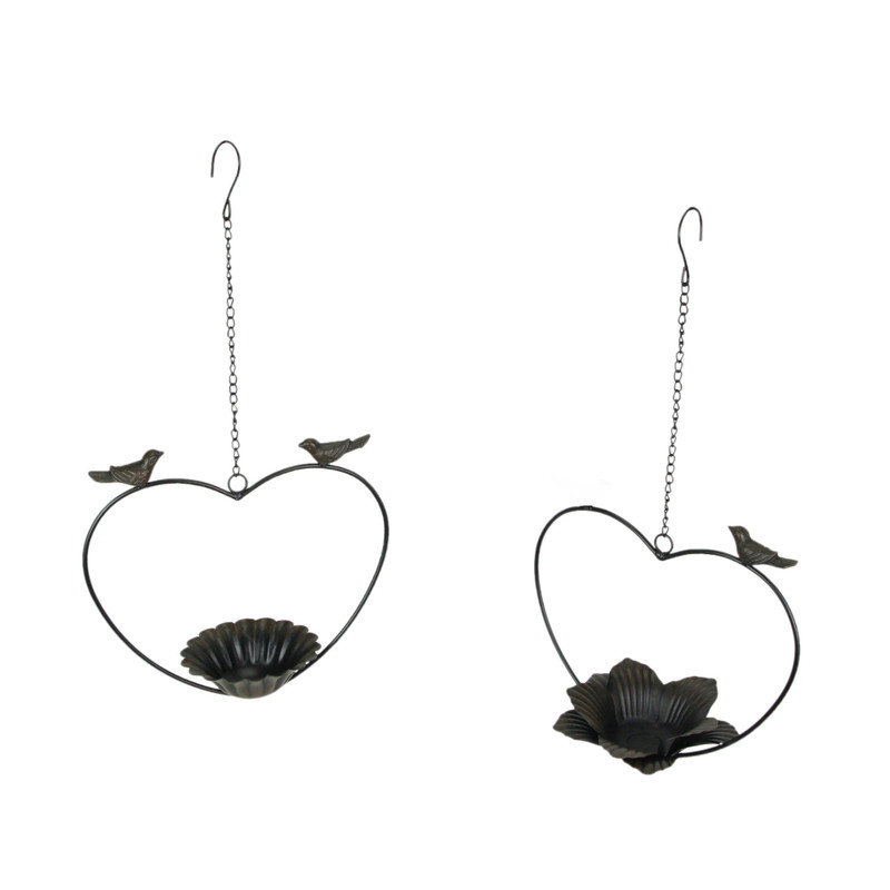 Set of 2 Rustic Metal Bird Hanging Planter Succulent Flower Basket Home Decor Main image