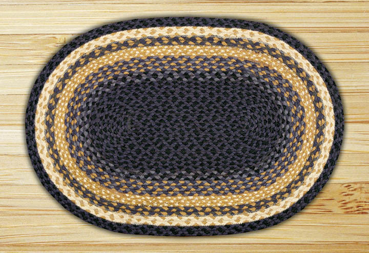 Earth Rugs C-79 Lt. Blue / Dk. Blue / Mustard Oval Braided Rug 4 Feet x 6 Feet Main image