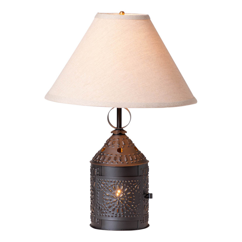 Irvins Country Tinware Paul Revere Lamp in Black with Ivory Linen Shade Main image