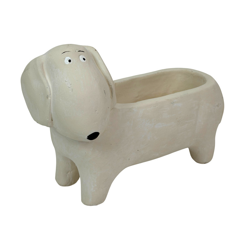 Dachshund Cement Planter White Dog Succulent Pot 8 Inch Indoor Tabletop Main image