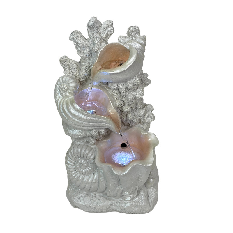 Coastal Tabletop Water Fountain White Resin LED Coral Shells 15.5 Inch Main image