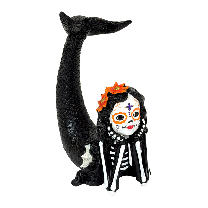 Day of the Dead Mermaid Figurine Resin Skeleton Decor 7.75 Inch Tabletop Main image