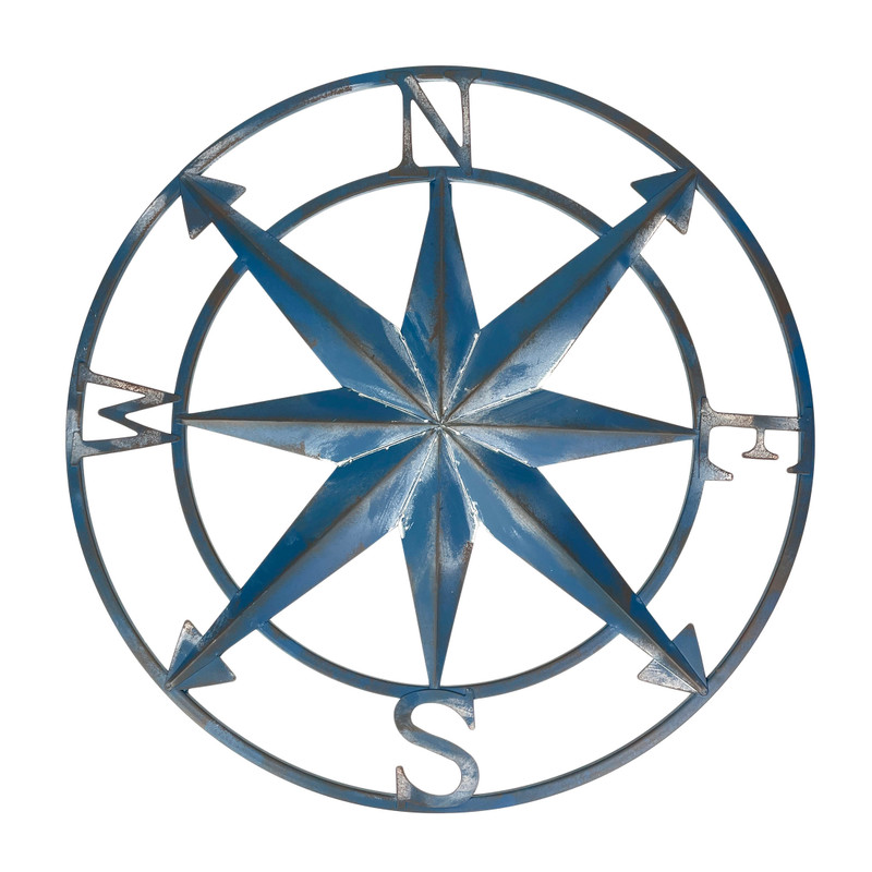 20 Inch Distressed Metal Compass Rose Nautical Wall Decor Indoor Outdoor, Blue Main image