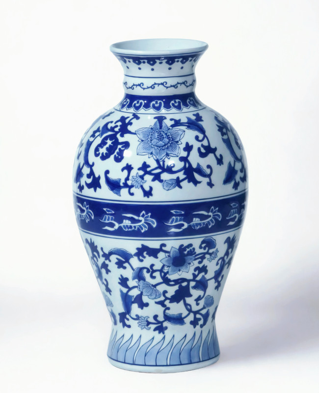 AAI 17" Porcelain Vase, Floral Design, Blue and White Main image