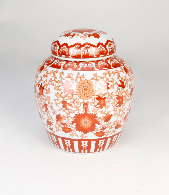 AA Importing 10" Jar with Lid, Red and White Floral Main image