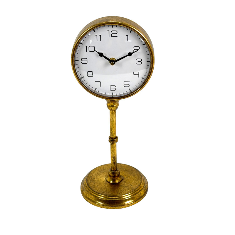 Antique Gold Metal Pedestal Table Clock 15 Inch Quartz Analog Desk Decor Main image