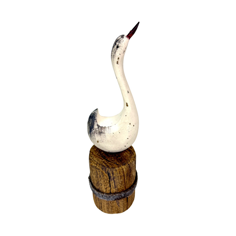 Decorative Wood Swan Figurine Distressed White Coastal Dock Piling 10.75 Inch Main image