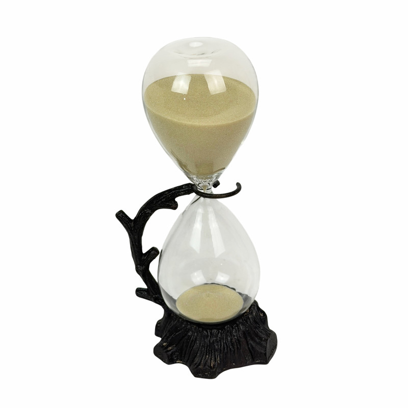 Tree Branch Tan Sand Hourglass Timer 11.25 Inch Cast Iron Glass Stand Main image