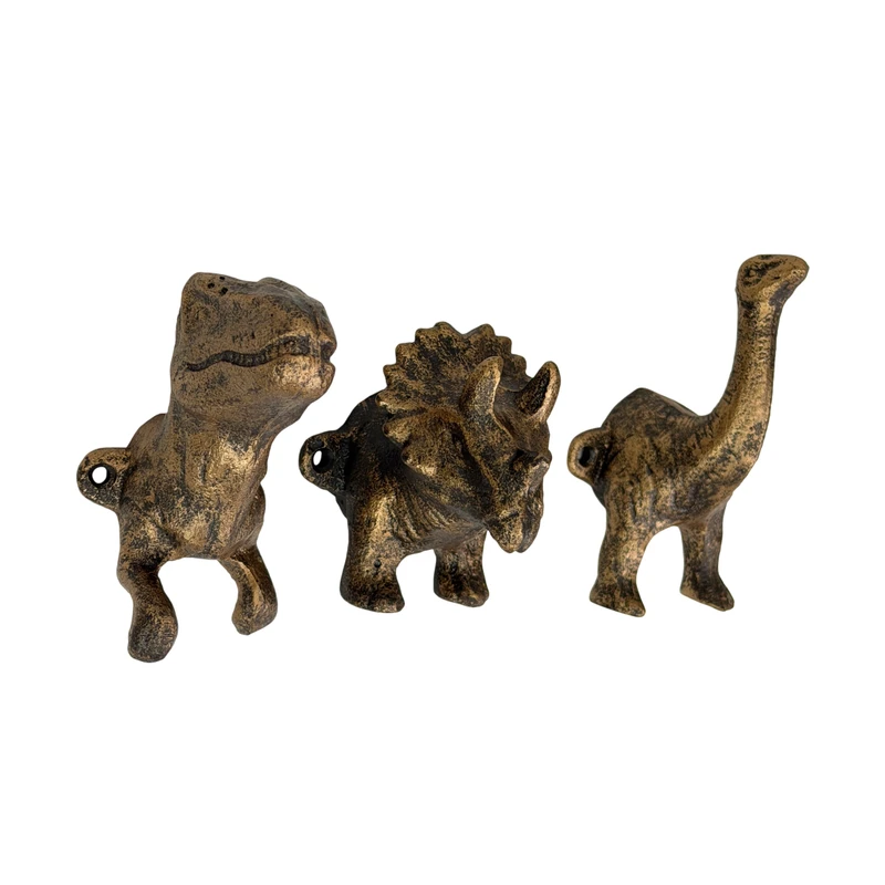 Cast Iron Dinosaur Wall Hooks Set of 3 Antique Bronze 5 Inch Decorative Main image
