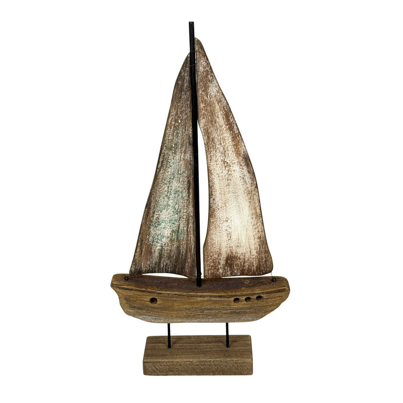 Weathered Wood Sailboat Sculpture 22 Inch Nautical Coastal Tabletop Decor Main image