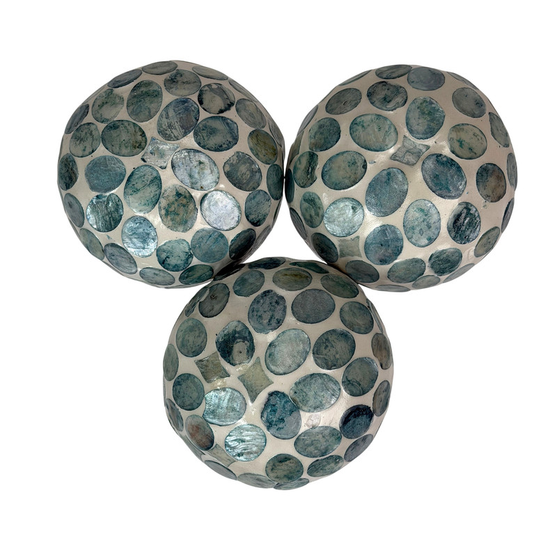Capiz Shell Decorative Balls Set of 3 Coastal 4 Inch Bowl Filler Orbs Main image