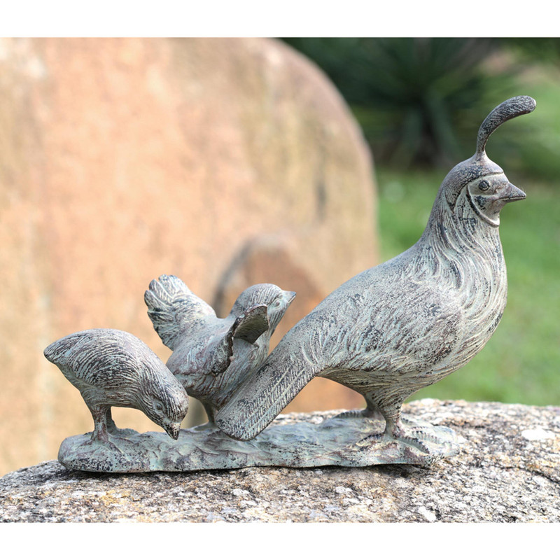 SPI Home Cast Aluminum Quail Family Indoor / Outdoor Statue 10 Inches High Main image
