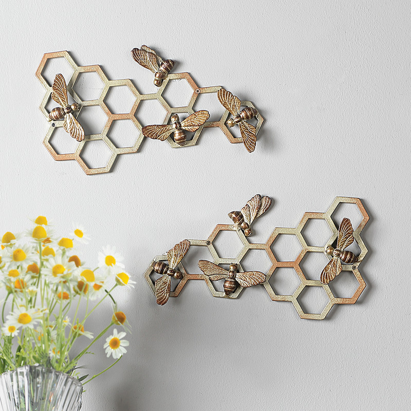SPI Home Pair of Honeycomb and Bee Plaques 15.0" x 8.5" x 1.5" Main image
