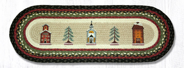 Earth Rugs OP-338 Winter Village Oval Patch Runner 13" x 36" Main image