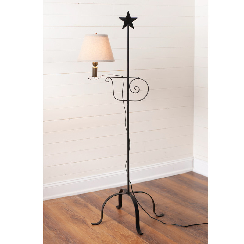 Wrought Iron Star Top Adjustable Floor Lamp with Fabric Shade, 57 in H Main image