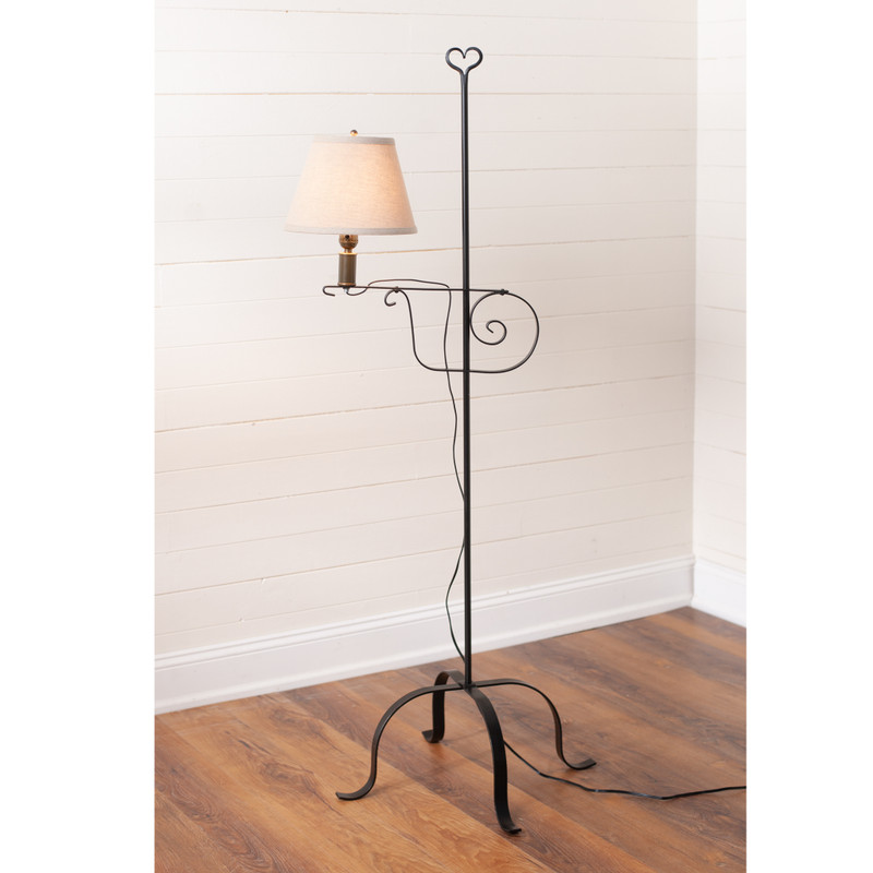 Black Wrought Iron Heart Top Adjustable Floor Lamp with Shade, 57 in Tall Main image
