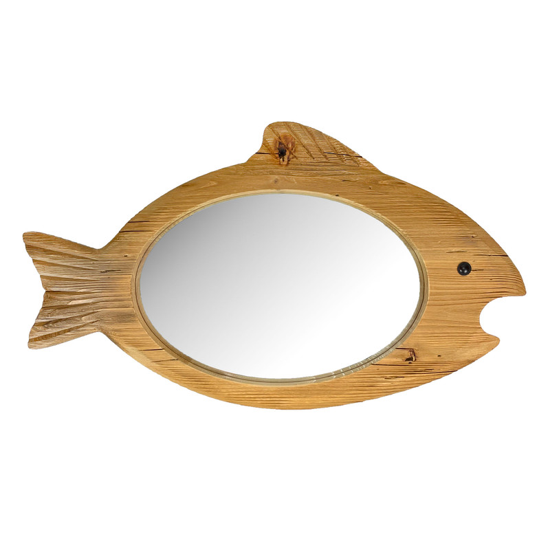 Rustic Wood Fish Shaped Wall Mirror Coastal Beach Nautical Bathroom Decor Main image
