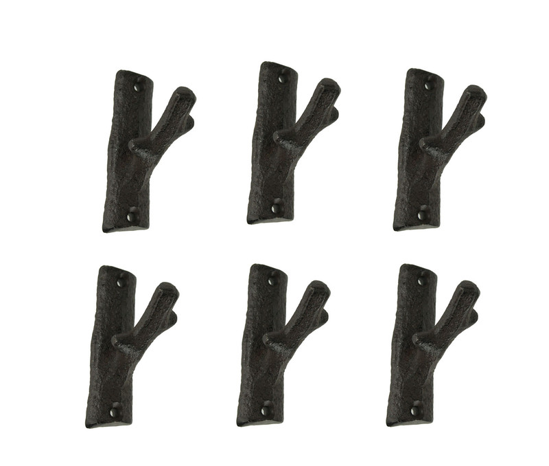 Brown Cast Iron Rustic Tree Branch Wall Hook Set of 6 Small Main image