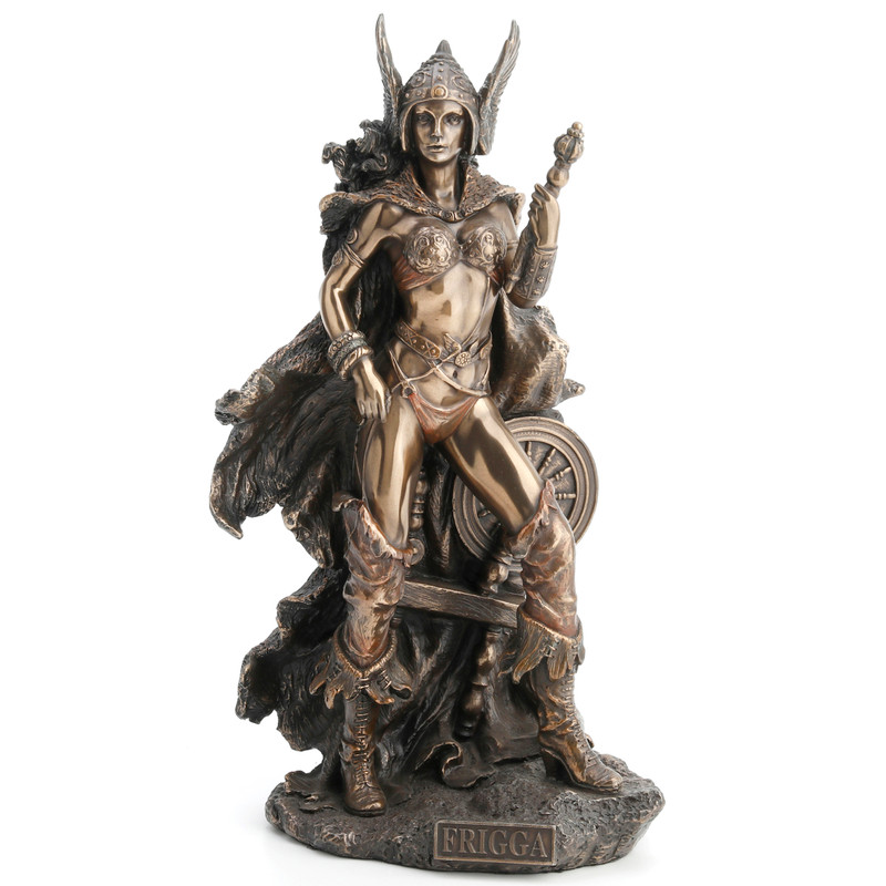 Frigga Norse Goddess of Love Marriage and Destiny Standing Near Spindle Statue Main image