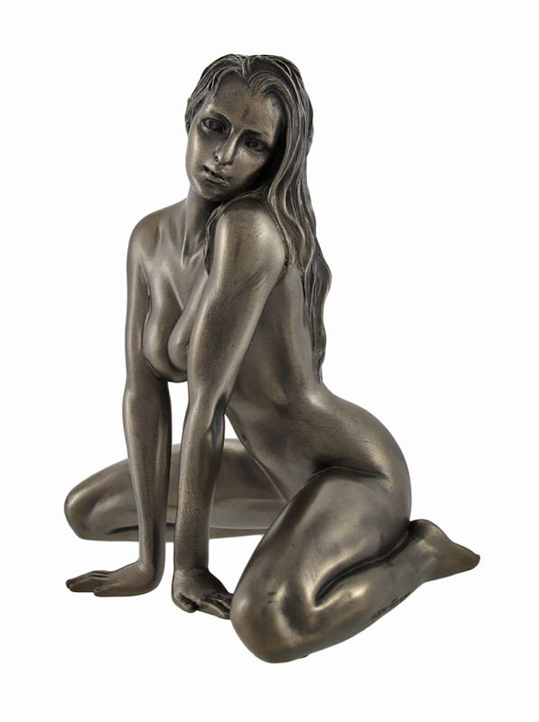 Bronzed Nude Female Statue Sultry Seated Pose Main image