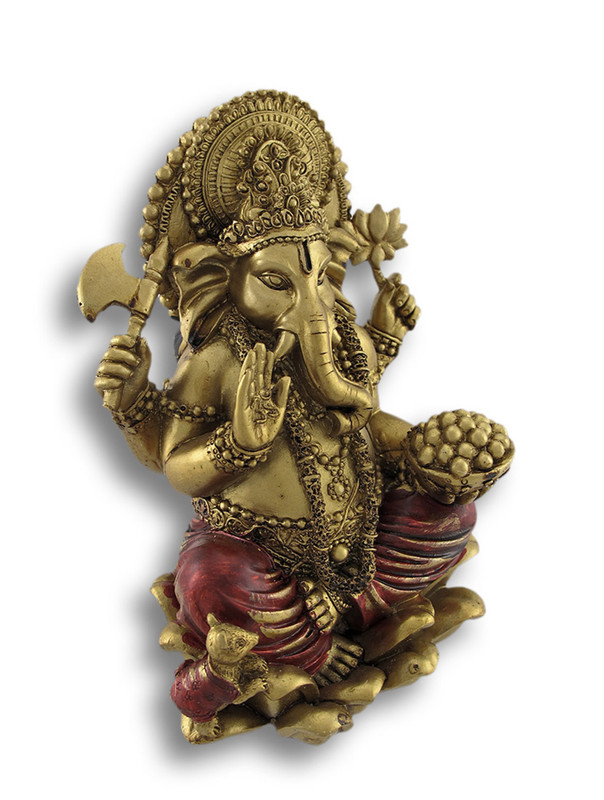Golden Ganesha Sitting on Lotus Flower Statue Main image