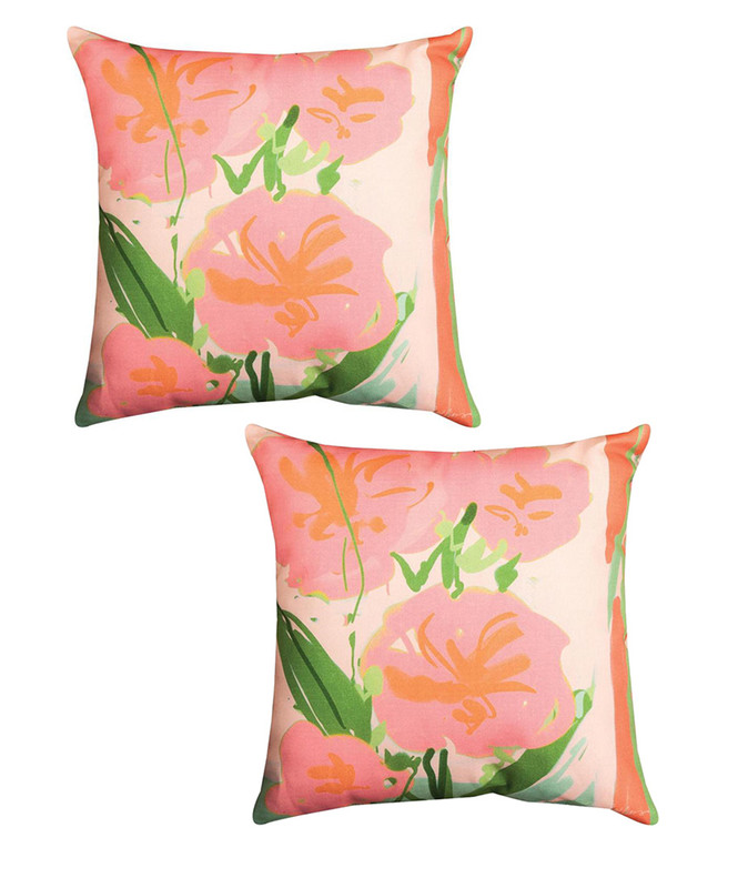 Pair of 18 In Loosen Up Pink and Green Floral Print Indoor/Outdoor Throw Pillows Main image