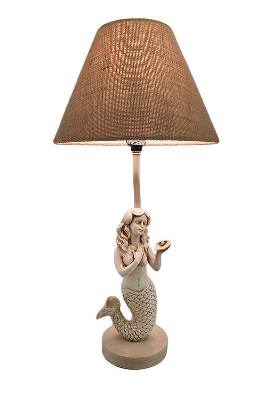 22 in. Beige Antique Stone Finish Mermaid Table Lamp w/Burlap Shade Main image