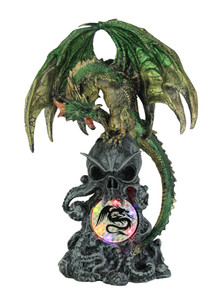 Green Dragon Perched On Skull Statue Multicolored LED Lights Main image