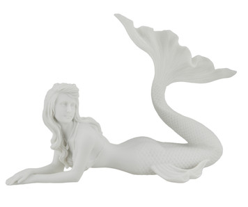 Lounging Mermaid of Lazy Lake Decorative White Marble Finish Statue 11 Inch Main image