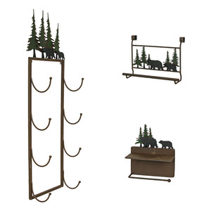 Rustic Forest Black Bear Bathroom Organizer Toilet Paper Holder Towel Rack Set Main image